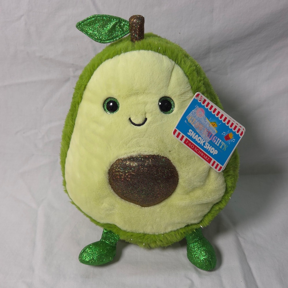 FAO Schwarz Glow Brights Snack Shop Avocado Plush Green Glitter Stuffed Toy 11in